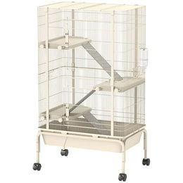 PawHut Kleintiergehege mit 3 Rampen und ausziehbarem Tablett für Hamster und Chinchilla Beige 69 x 44 x 120 cm – Bild 1 von 9