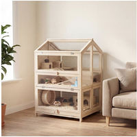 Produktbild von PawHut Kleintierkäfig aus Holz für Hamster mit Hütten, Wippen, Rampen und Wasserschalen, 68 x 61,5 x 90 cm, Naturholz
