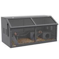 Produktbild von PawHut Kleintierkäfig aus Holz für Hamster und Zwerghamster mit Hängebrücke und Leitern Blau