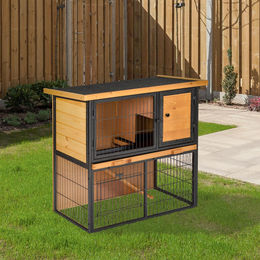 PawHut Kleintierkäfig aus Holz und Metall mit verschließbarer Tür in Gelb und Braun – Bild 1 von 7