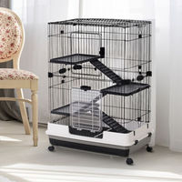 Produktbild von PawHut Kleintierkäfig aus Metall mit 4 Rollen und 2 Plattformen Schwarz 81,2 x 52,7 x 110 cm