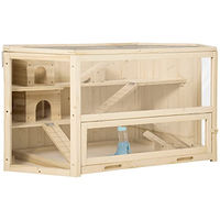 Produktbild von PawHut Kleintierkäfig aus Tannenholz für Hamster und Mäuse mit Rampe und Wippe Natur 115 x 60 x 55 cm