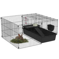 Produktbild von PawHut Kleintierkäfig für Kaninchen und Meerschweinchen mit Zubehör aus Stahl in Schwarz, 112.5 x 99 x 54 cm