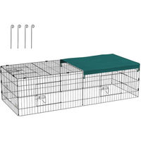 Produktbild von PawHut Kleintierkäfig Laufstall mit 5 Türen und Dach für Kaninchen Chinchillas und Hühner Grün 185 x 75 x 50 cm