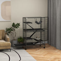 Produktbild von PawHut Kleintierkäfig mit Hängematte und Rollen aus Metall in Schwarz 80 x 52 x 128 cm