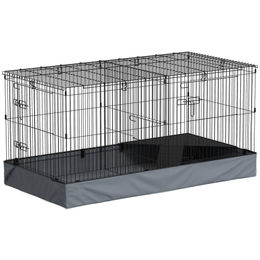 PawHut Kleintierkäfig mit Rampe und Trennwand aus Stahl Schwarz für Kaninchen Meerschweinchen und Igel – Bild 1 von 13