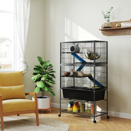 PawHut Kleintierkäfig Nagerkäfig für Frettchen mit ausziehbarem Tablett Dunkelgrau – Bild 1 von 13