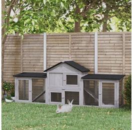 PawHut Kleintierstall aus Holz für Kaninchen und Meerschweinchen 210x45,5x84,5 cm – Bild 1 von 2