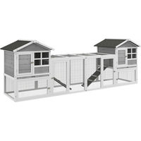 Produktbild von PawHut Kleintierstall aus Holz für Kaninchen und Meerschweinchen mit 2 Etagen, Freilaufgehege und Rampe, 259 x 64 x 92 cm
