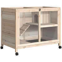 Produktbild von PawHut Kleintierstall aus Holz für Kaninchen und Meerschweinchen mit 2 Etagen und Freilaufgehege Natur 91,5 x 53,3 x 73 cm