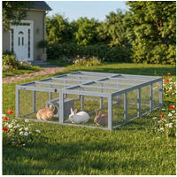 Produktbild von PawHut Kleintierstall aus Holz für Kaninchen und Meerschweinchen mit 2 Türen und Unterschlupfhaus Grau 180,4 x 150 x 48 cm