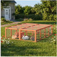 Produktbild von PawHut Kleintierstall aus Holz für Kaninchen und Meerschweinchen mit 2 Türen und Unterschlupfhaus Orange 180,4x150x48 cm
