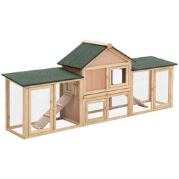 PawHut Kleintierstall aus Holz für Kaninchen und Meerschweinchen mit Asphaltdach in Natur und Grün – Bild 1 von 11