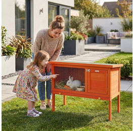 PawHut Kleintierstall aus Holz für Kaninchen und Meerschweinchen mit Asphaltdach und Schublade Orange 90x45x65 cm – Bild 1 von 5