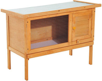 PawHut Kleintierstall aus Holz für Kaninchen und Meerschweinchen mit aufklappbarem Dach in Braun – Bild 1 von 11