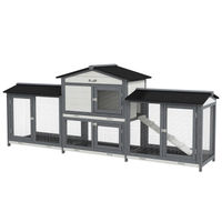 Produktbild von PawHut Kleintierstall aus Holz für Kaninchen und Meerschweinchen mit Auslauf in Grau und Schwarz