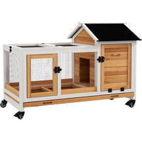 Produktbild von PawHut Kleintierstall aus Holz für Kaninchen und Meerschweinchen mit Freilaufgehege, Klappdach und Rädern, Gelb, 108 x 58 x 73,5 cm