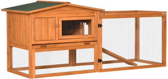 PawHut Kleintierstall aus Holz mit Asphaltdach für Kaninchen und Meerschweinchen in Orange und Braun 156 x 58 x 68 cm – Bild 1 von 4