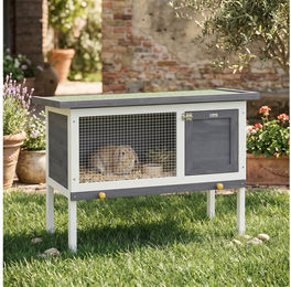 PawHut Kleintierstall aus Holz mit Asphaltdach und Schublade für Kaninchen und Meerschweinchen Grau 90x45x65 cm – Bild 1 von 3
