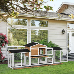 PawHut Kleintierstall aus Holz mit Freigehege und Rampe für Kaninchen und Meerschweinchen in Weiß – Bild 1 von 13