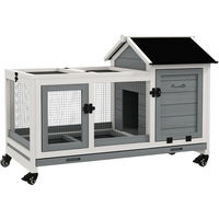 Produktbild von PawHut Kleintierstall aus Holz mit Freilaufgehege und Klappdach in Grau für Kaninchen und Meerschweinchen