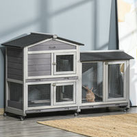 Produktbild von PawHut Kleintierstall aus Holz mit Rollen und Asphaltdach für Kaninchen in Grau