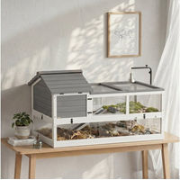 Produktbild von PawHut Kleintierstall aus Holz mit zwei Haupthäusern und aufklappbarer Oberseite für Schildkröten, Geckos und Meerschweinchen, Grau, 116 x 70,5 x 69,5 cm