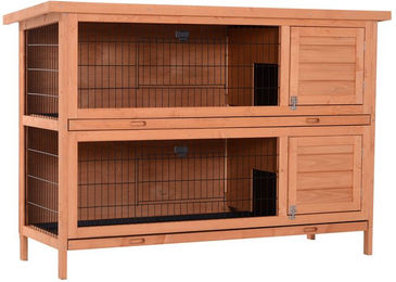 PawHut Kleintierstall doppelstöckig aus Holz für Kaninchen und Meerschweinchen Orange 136,4x50x93cm – Bild 1 von 11