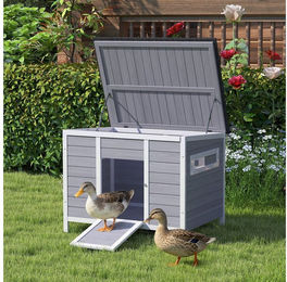 PawHut Kleintierstall Entenhaus aus Holz für Enten und Hühner Grau 93x70x72cm – Bild 1 von 5