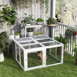 PawHut Kleintierstall Kaninchenstall mit Freilaufgehege aus Holz 120 x 120 x 60 cm – Bild 1 von 7