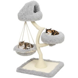 PawHut Kratzbaum 115 cm Katzenbaum mit 2 waschbaren Betten und Hängematte in Hellgrau – Bild 1 von 1