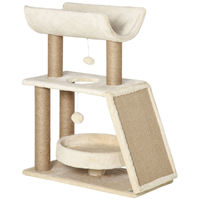 Produktbild von PawHut Kratzbaum Aktivitätscenter aus Holz und Plüsch mit Sisal-Elementen und Hängeball hellbraun 60 x 30 x 76 cm