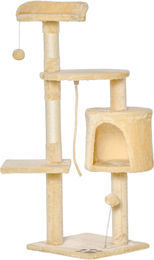 PawHut Kratzbaum aus Holz mit 4 Etagen, Höhle, Spielzeugball und Kordel, 114 cm – Bild 1 von 1