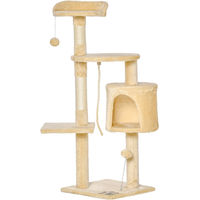 Produktbild von PawHut Kratzbaum aus Holz mit 4 Etagen, Höhle, Spielzeugball und Kordel, 114 cm