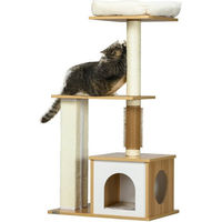 Produktbild von PawHut Kratzbaum aus Holz mit Katzenhöhle in Eiche und Beige 114 cm hoch