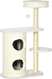 PawHut Kratzbaum aus Holz mit Kratztonne und Katzenbett in Weiß 59x35x100 cm – Bild 1 von 5