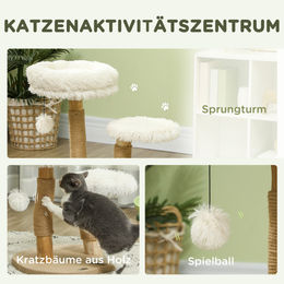 PawHut Kratzbaum aus Holz mit Spielball und Betten für Katzen in Weiß 61,5 cm hoch – Bild 1 von 8