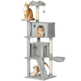 PawHut Kratzbaum aus Plüsch mit Hängematte und Spielbällen in Grau und Weiß für Katzen aller Altersstufen – Bild 1 von 13