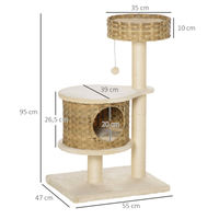 Produktbild von PawHut Kratzbaum aus Rattan mit Katzenhöhle und Spielbällen in Beige 95 cm Höhe