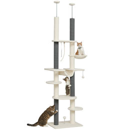 PawHut Kratzbaum Deckenhoch höhenverstellbar 225-255 cm mit Hängematte und Plüsch Weiß – Bild 1 von 11