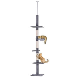 PawHut Kratzbaum Deckenhoch höhenverstellbar mit Sisalsäulen Grau 40 x 34 x 230-260 cm – Bild 1 von 13