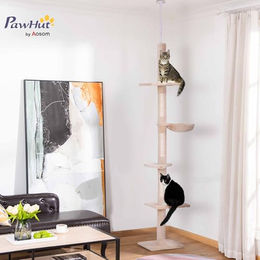 PawHut Kratzbaum deckenhoch mit Deckenspanner und Sisalstämmen beige – Bild 1 von 3