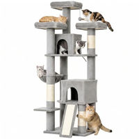 Produktbild von PawHut Kratzbaum für Katzen 184 cm hoch in Hellgrau mit 3 Kratzstämmen