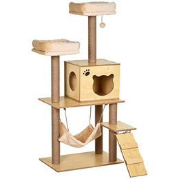 PawHut Kratzbaum für Katzen aus Sisal in Beige mit Hängematte und Spielball – Bild 1 von 5