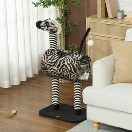 PawHut Kratzbaum für Katzen im Zebra-Design mit Katzentunnel in Schwarz-Weiß – Bild 1 von 6
