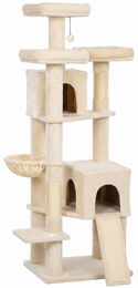 PawHut Kratzbaum für Katzen in Beige mit 3 Sisalkratzstämmen und Liegeflächen 184 cm hoch – Bild 1 von 2