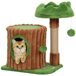 PawHut Kratzbaum für Katzen in Braun und Grün mit Juteelementen und 53 cm Durchmesser – Bild 1 von 2