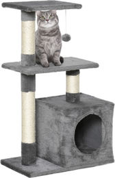 PawHut Kratzbaum für Katzen in Grau mit Sisalpfosten und 2 Höhlenplattformen, 81,5 cm Höhe – Bild 1 von 1