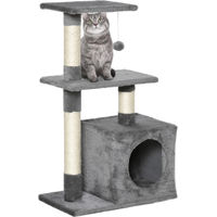 Produktbild von PawHut Kratzbaum für Katzen in Grau mit Sisalpfosten und 2 Höhlenplattformen, 81,5 cm Höhe