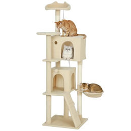 PawHut Kratzbaum für Katzen mit 2 Höhlen und Korb in Beige, 160 cm hoch – Bild 1 von 2